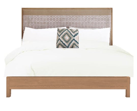 Flora Pattern Upholstered Headboard and Wooden Bed 0