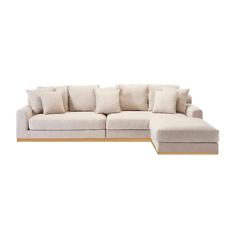 Alenny L-shaped Sofa with wooden skirting 0