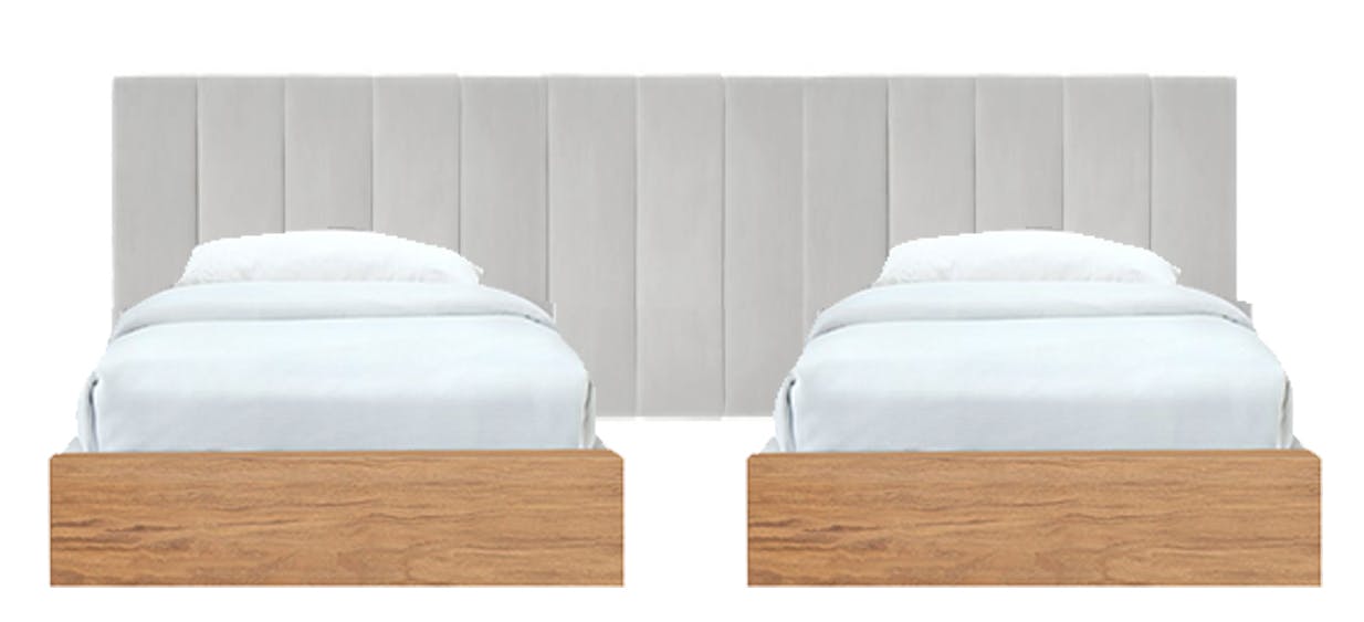 Extended Vertical Panel Headboard with 2 Single Beds 0