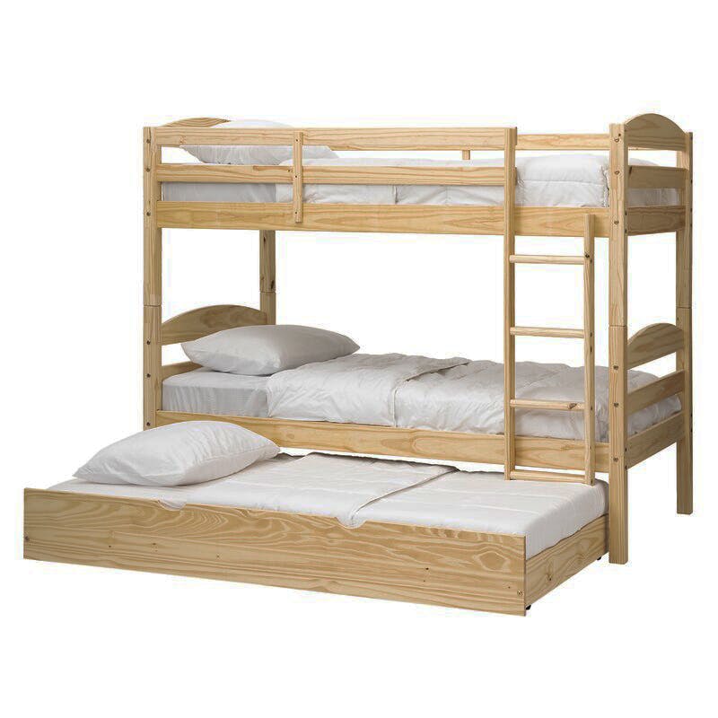 سرير بطابقين من خشب الزان مع سرير قابل للطي 0